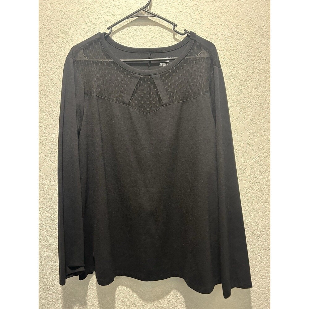 Lane Bryant Sheer Swiss Dot Black Long Sleeve Top Business Modest Minimalist 22